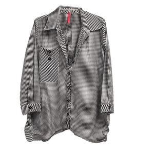 IC By Connie K Black White Gingham Button Back Blouse Size XL Plaid Classic